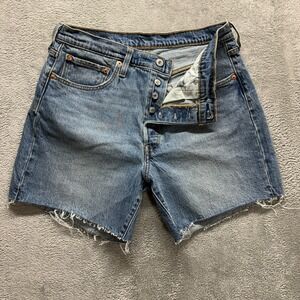 Levis 501 Shorts Womens 32 Blue Original Fit Mid Thigh Cutoffs Button Fly Denim